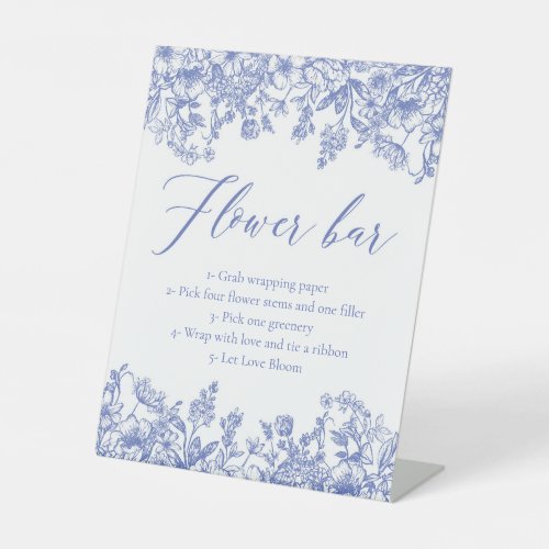 Vintage Blue Floral Bridal Shower Flower Bar Sign