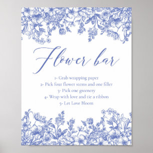 Vintage Blue Floral Bridal Shower Flower Bar Sign