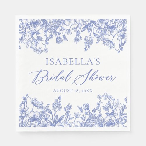Vintage Blue Floral Bridal Shower Paper Napkins