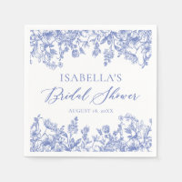 Vintage Blue Floral Bridal Shower Paper Napkins
