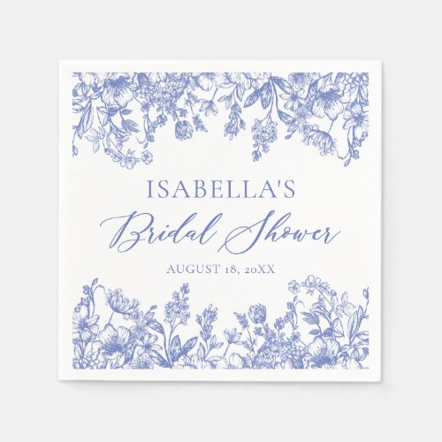 Vintage Blue Floral Bridal Shower Paper Napkins