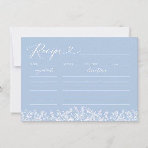 Vintage Blue Floral Bridal Shower Recipe Card