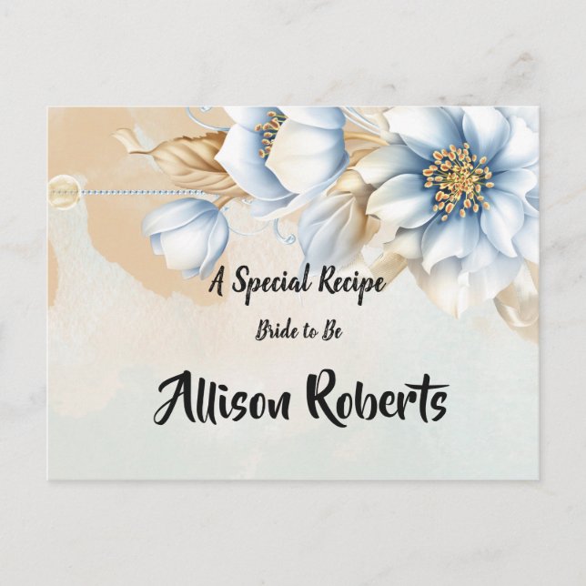 Vintage Blue floral  Bridal Shower Recipe Postcard (Front)