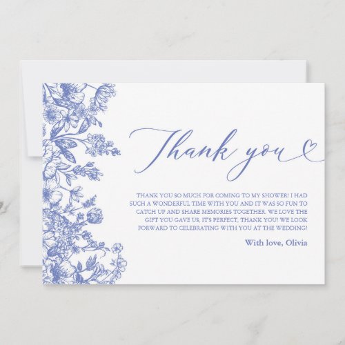 Vintage Blue Floral Bridal Shower Thank You Card