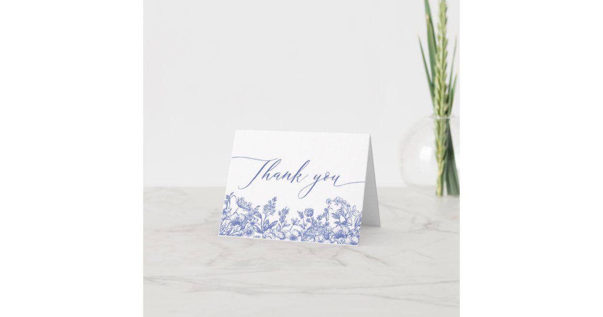 Vintage Blue Floral Bridal Shower Thank You Card | Zazzle