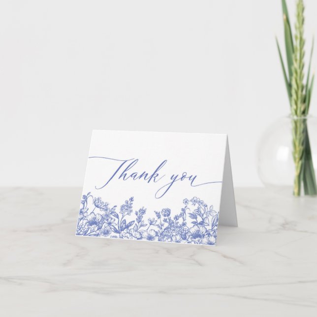Vintage Blue Floral Bridal Shower Thank You Card (Front)