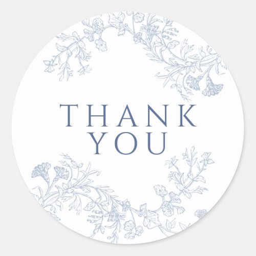 Vintage Blue Floral Bridal Shower Thank You Classic Round Sticker