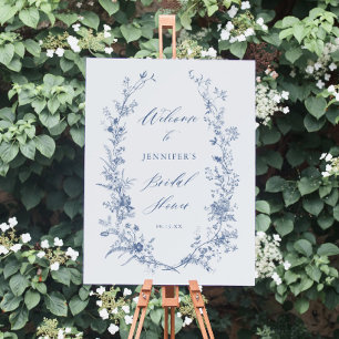 Vintage Blue Floral Bridal Shower Welcome Sign