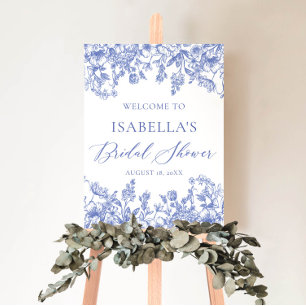Vintage Blue Floral Bridal Shower Welcome Sign