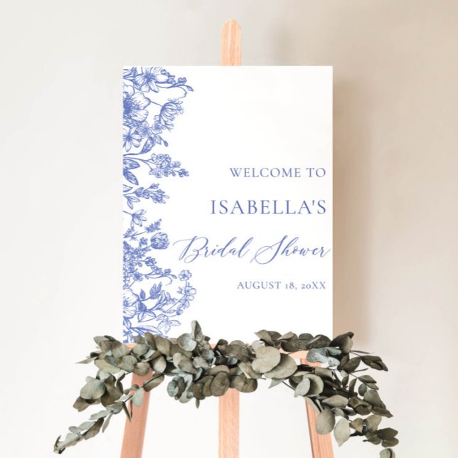 Vintage Blue Floral Bridal Shower Welcome Sign (Creator Uploaded)