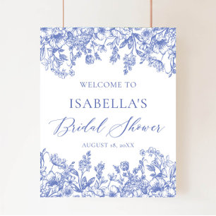 Vintage Blue Floral Bridal Shower Welcome Sign