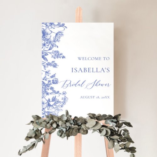 Vintage Blue Floral Bridal Shower Welcome Sign