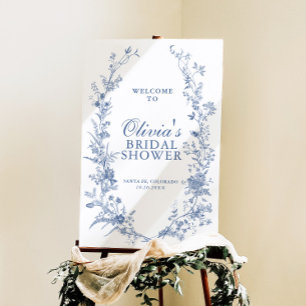 Vintage Blue Floral Bridal Shower Welcome Sign