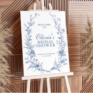 Vintage Blue Floral Bridal Shower Welcome Sign