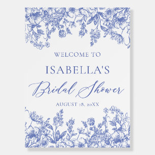 Vintage Blue Floral Bridal Shower Welcome Sign