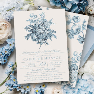 Vintage Blue Floral Chinoiserie Bridal Shower Invitation