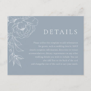 Vintage Blue Floral Coastal Wedding Details Enclosure Card