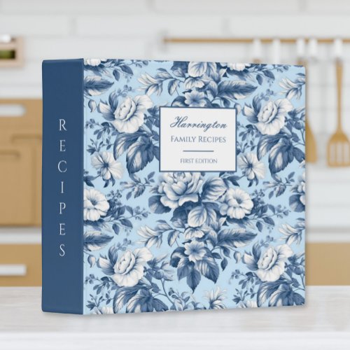 Vintage Blue Floral Cookbook Recipe 3 Ring Binder