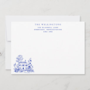 Vintage Blue Floral Cottage Family Note Card