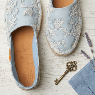 Vintage Blue Floral Country French Toile Farmhouse Espadrilles