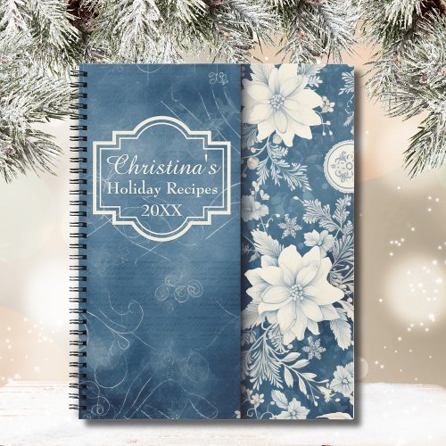 Vintage Blue Floral Custom Holiday Recipe Cookbook Notebook
