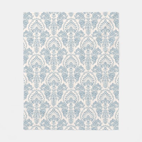 Vintage Blue Floral Damask Fleece Blanket