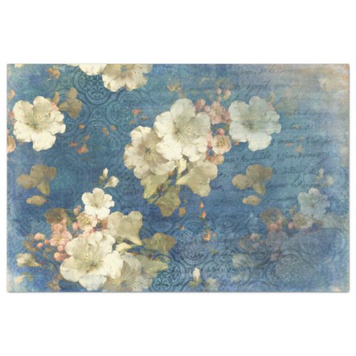 Vintage Blue Floral Decoupage Tissue Paper