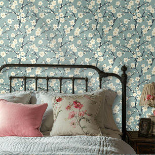 Vintage Blue Floral Design Elegant Cherry Blossom Wallpaper