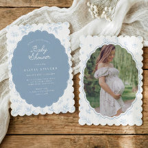 Vintage Blue Floral Elegant Scalloped Baby Shower