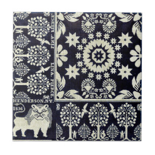vintage blue floral flowers fabric textile art ceramic tile