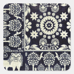 vintage blue floral flowers fabric textile art square sticker