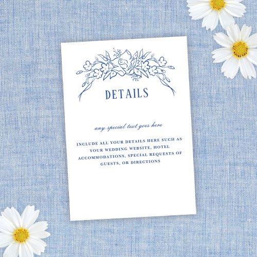 Vintage Blue Floral Frame Elegant Wedding Details  RSVP Card