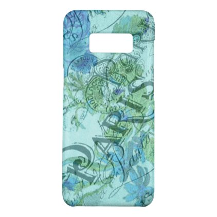 Vintage Blue Floral French Paris Postmark Pattern Case-Mate Samsung Galaxy S8 Case