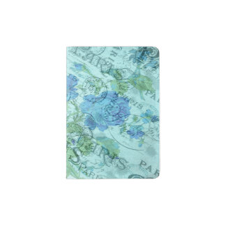 Vintage Blue Floral French Paris Postmark Pattern Passport Holder