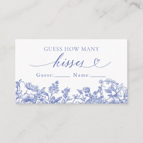 Vintage Blue Floral Guess How Many Kisses Game Business Card