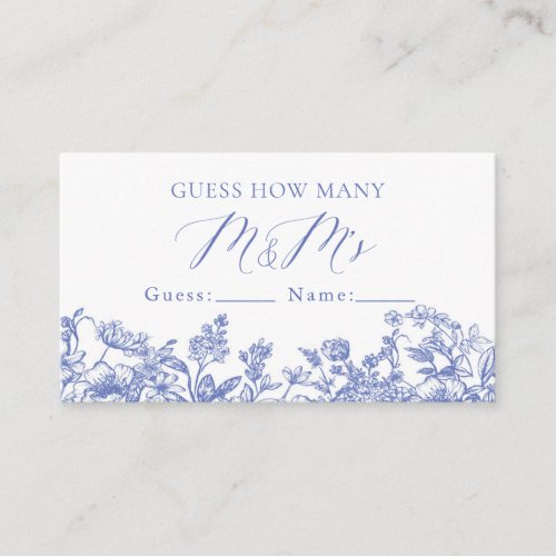 Vintage Blue Floral Guess How Many Kisses Game Place Card