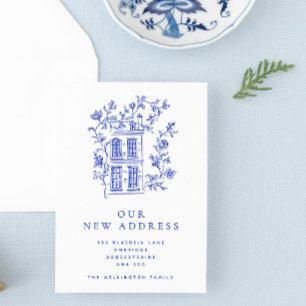 Vintage Blue Floral House Moving Announcement