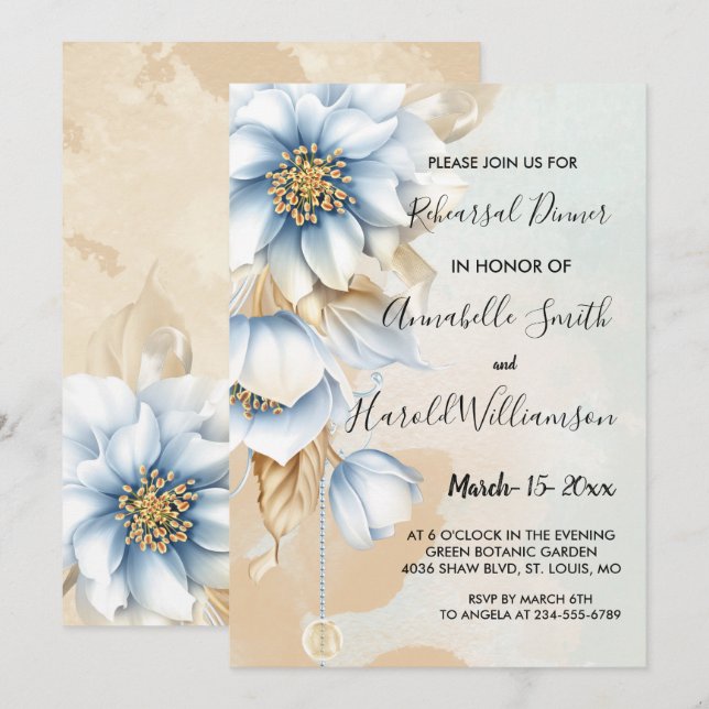 Vintage Blue floral Invitation (Front/Back)
