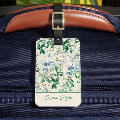 Vintage Blue Floral Luggage Tag