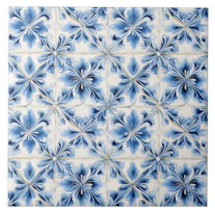 Vintage Blue Floral Mediterranean Ceramic Tile