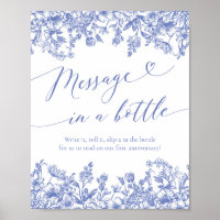 Vintage Blue Floral Message In A Bottle Sign Game