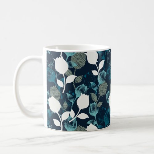 Vintage blue floral night garden pattern coffee mug