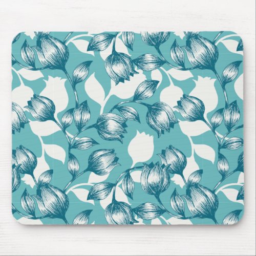 Vintage blue floral night garden pattern mouse pad