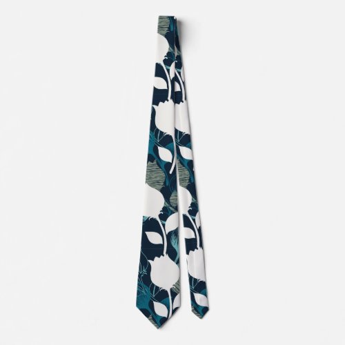 Vintage blue floral night garden pattern neck tie
