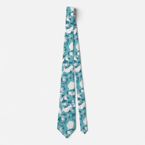Vintage blue floral night garden pattern neck tie