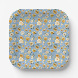 Vintage Blue Floral Pattern Baby Shower Plate