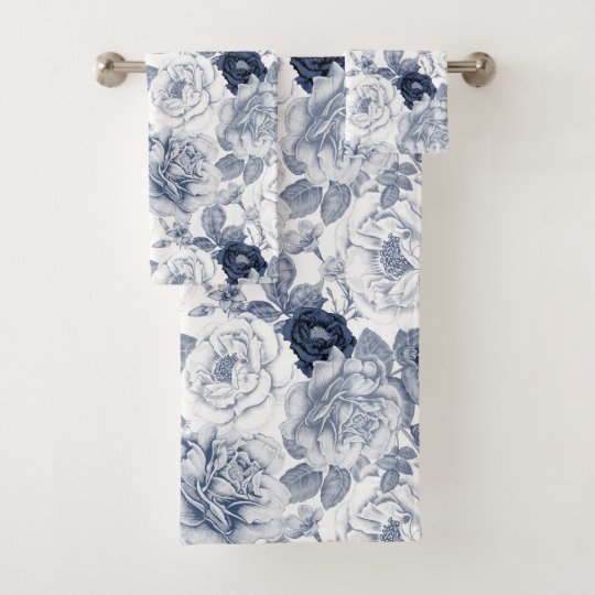 Vintage blue floral pattern bath Bath Towel Set