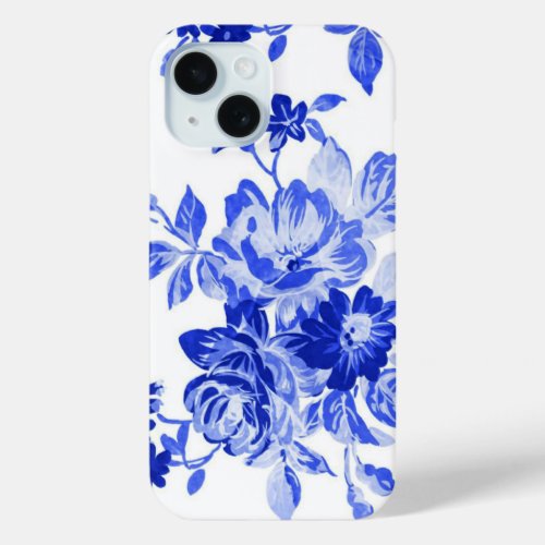 Vintage blue floral pattern iPhone 15 case