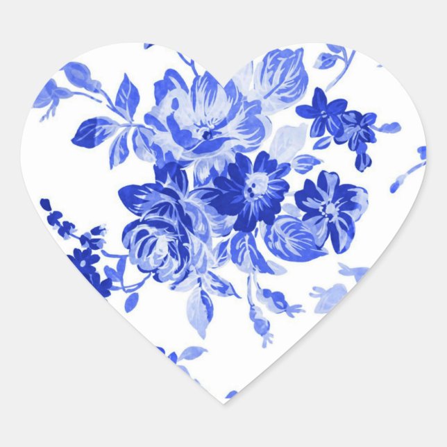 Vintage blue floral pattern  heart sticker (Front)