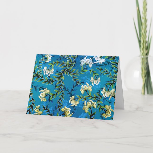 Vintage Blue Floral Pattern Illustration Card (Front)